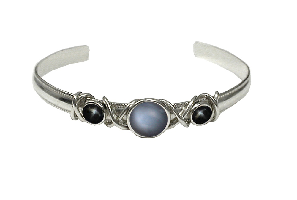 Sterling Silver Hand Made Cuff Bracelet With Grey Moonstone